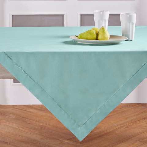 Cotton Linen Hemstitch Table Throw, 52" x 52", 52" x 52"