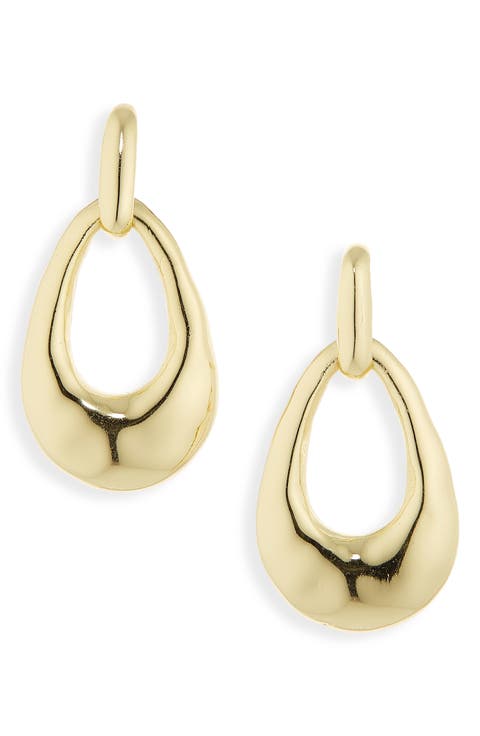 18K Gold Plated Hammered Oval Drop Earrings