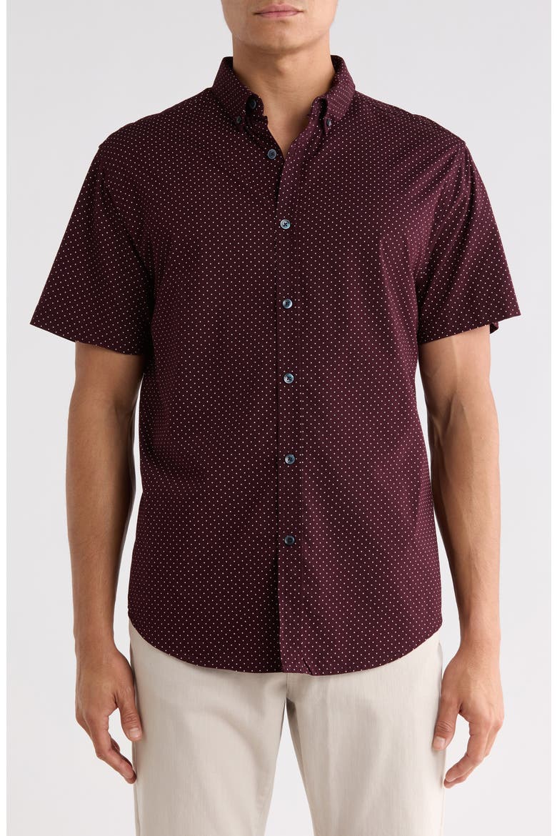Dot Print Button-Down Shirt, Main, color, BURGANDY