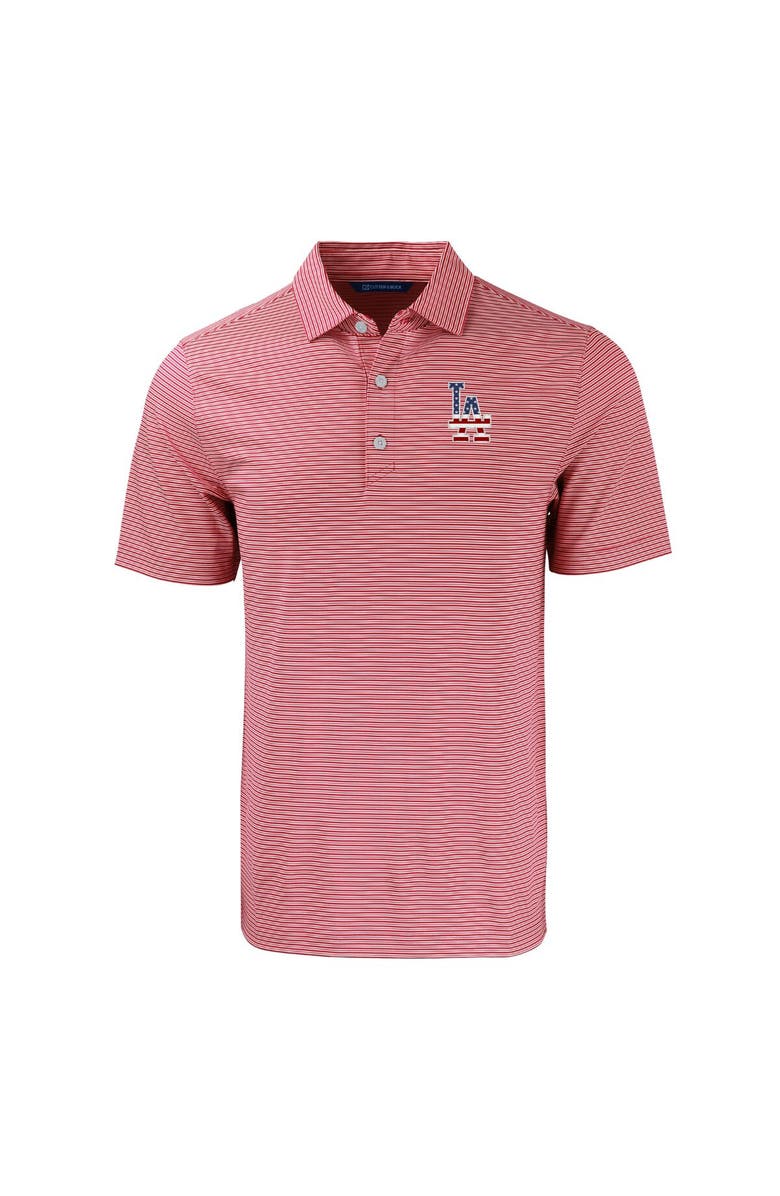 Cutter & Buck Men's Cutter & Buck  Red/White Los Angeles Dodgers Stars & Stripes Forge Eco Double Stripe Stretch Recycled Polo, Alternate, color, 