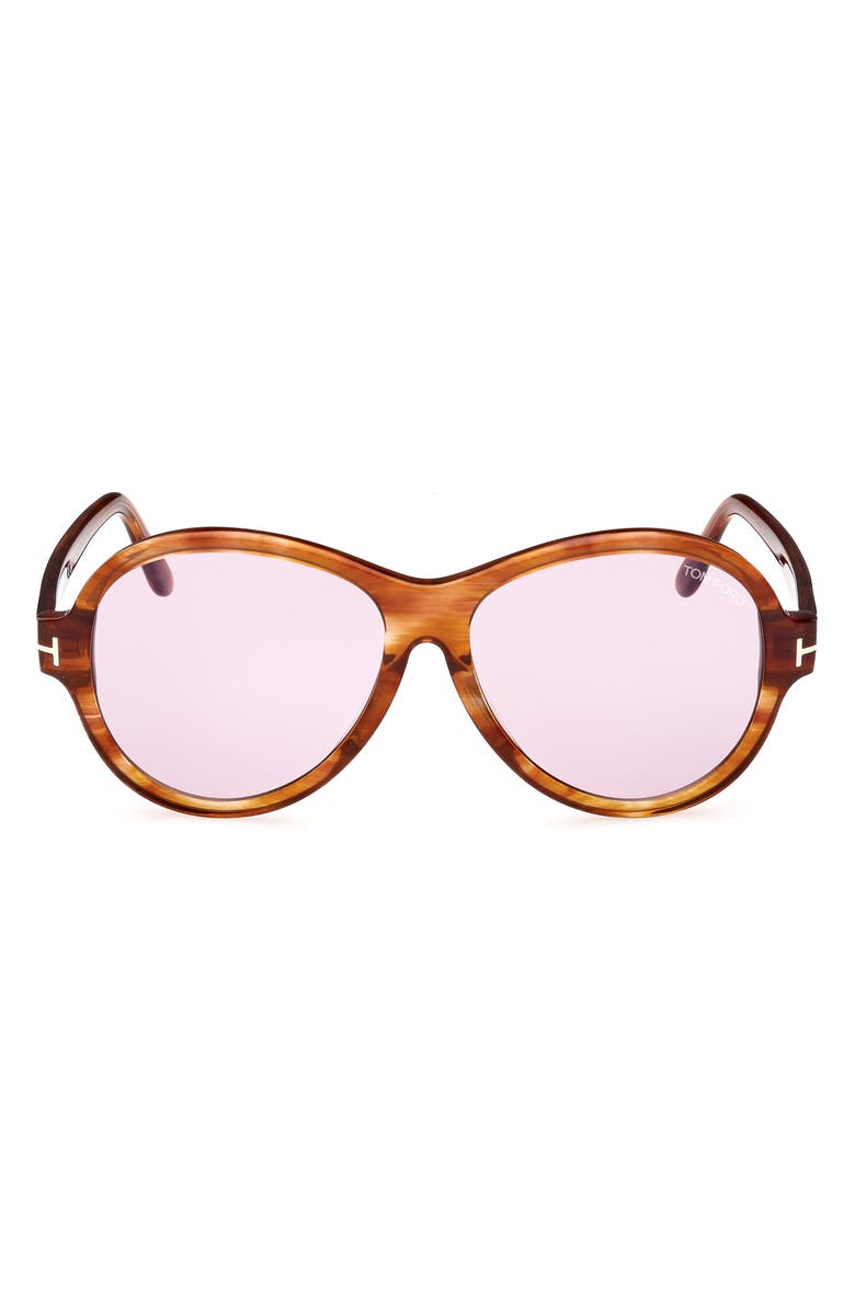 TOM FORD 59mm Round Sunglasses, Main, color, Shiny Light Brown / Violet