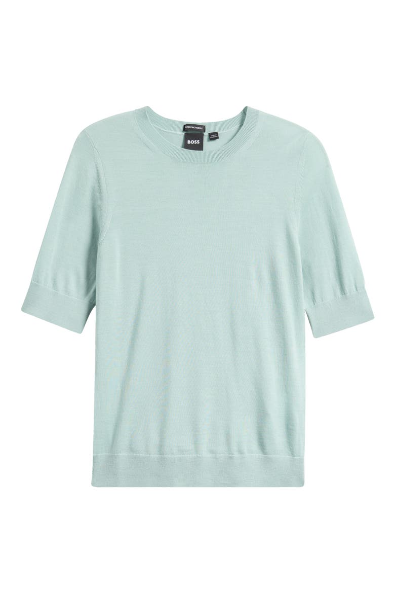 Farbella Short Sleeve Wool Sweater, Alternate, color, LIGHT JADE