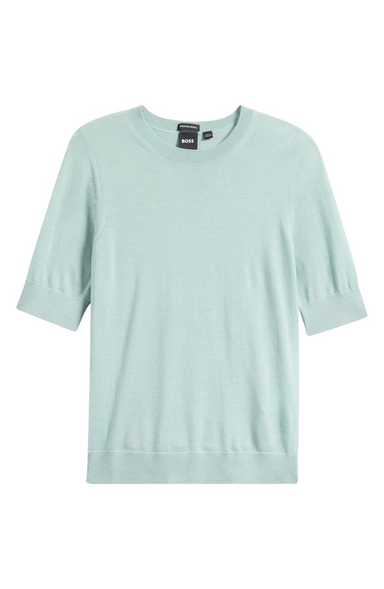 BOSS Farbella Short Sleeve Wool Sweater, Main, color, Light Jade