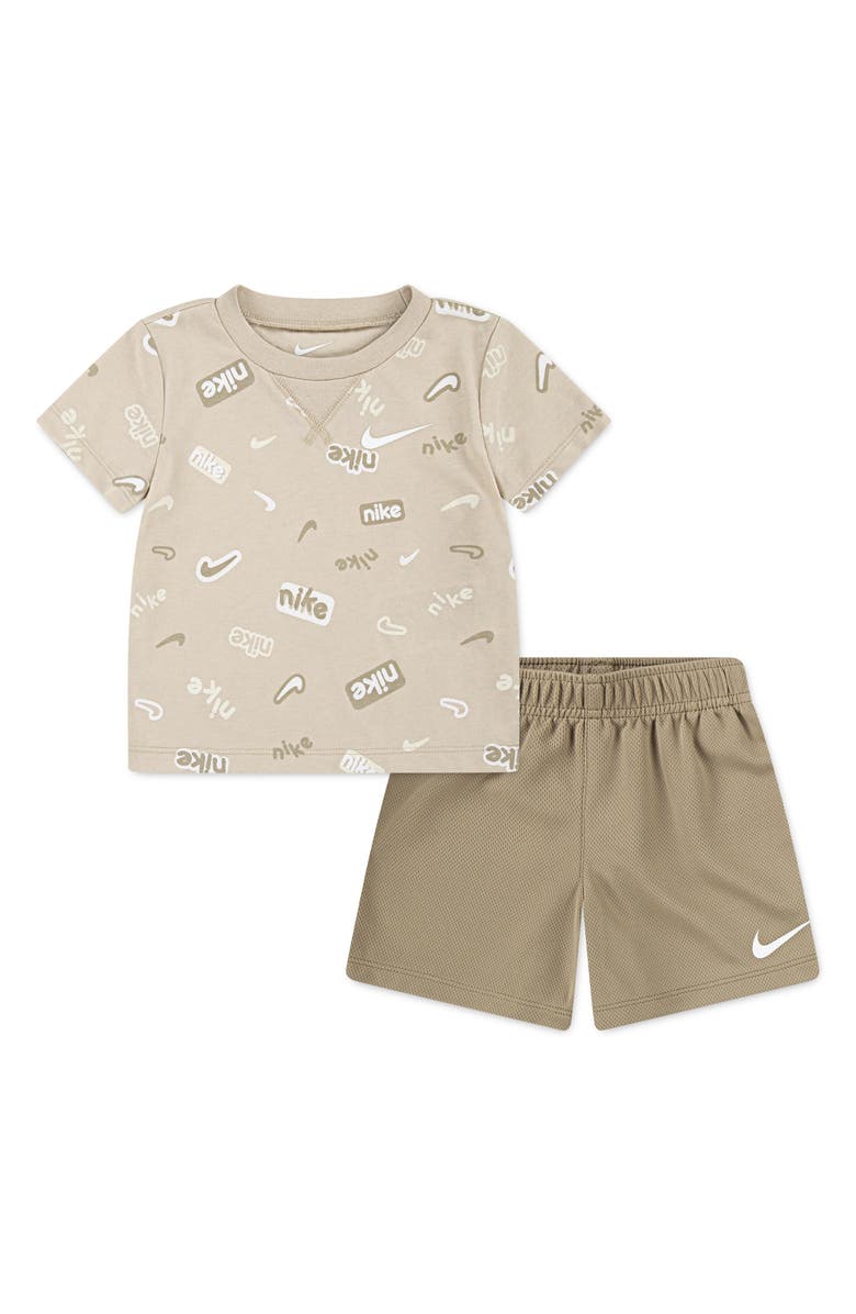 Nike Allover logo T-shirt & Mesh Shorts Set, Main, color, 