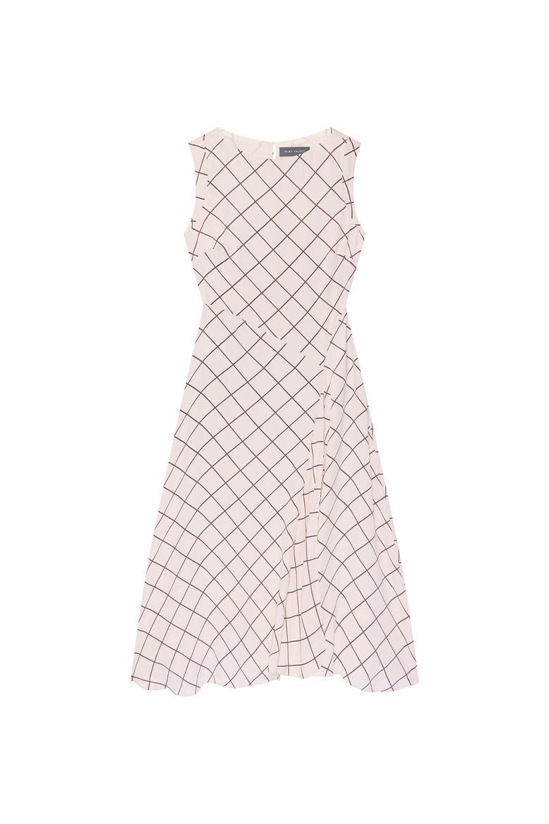 Satin Checked Midi Dress, Alternate, color, Cream