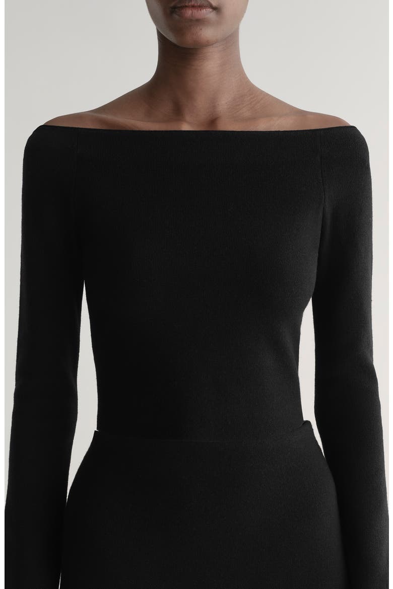 Jo Fitted Off the Shoulder Crop Sweater, Alternate, color, BLACK