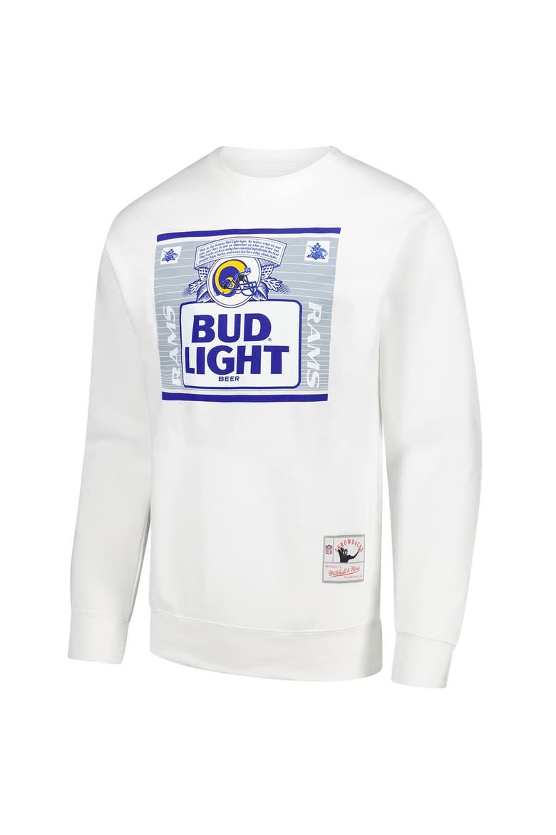 Men's Mitchell & Ness x Bud Light White Los Angeles Rams The Crest Pullover Sweatshirt, Alternate, color, White