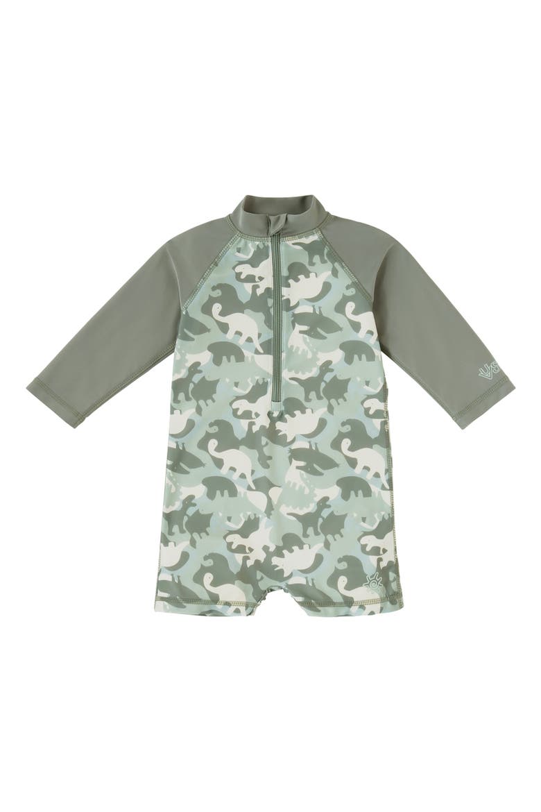 Long Sleeve Swim Romper, Main, color, Camo Dinos