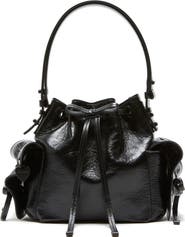 Acne Studios Mini Multipocket Crinkled Shiny Leather Bucket Bag