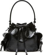 Acne Studios Mini Multipocket Crinkled Shiny Leather Bucket Bag
