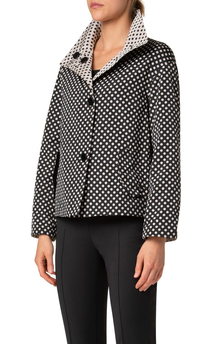 Akris punto Polka Dot Reversible Jacket, Alternate, color, Black Cream