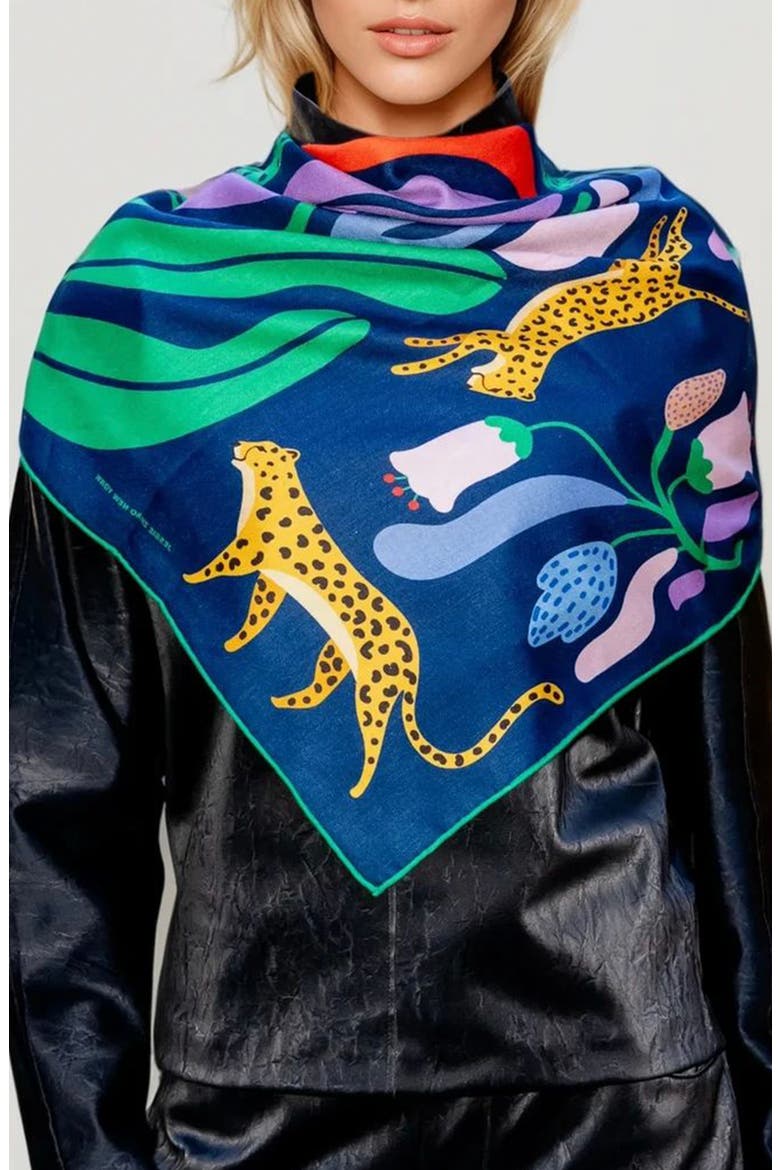 Double Sided Wool Silk Scarf Of Jungle Night, Alternate, color, Green