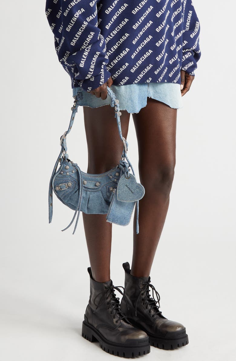 Balenciaga Extra Small Cagole Denim Shoulder Bag, Alternate, color,