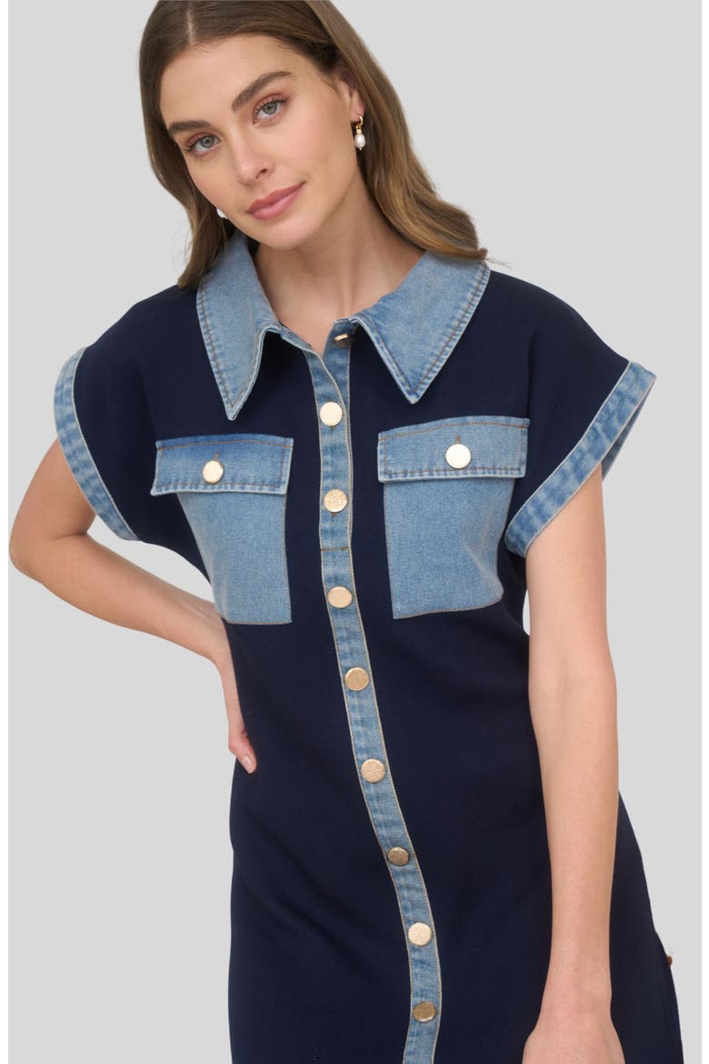 Knit Denim Trim Minidress, Alternate, color, NAVY