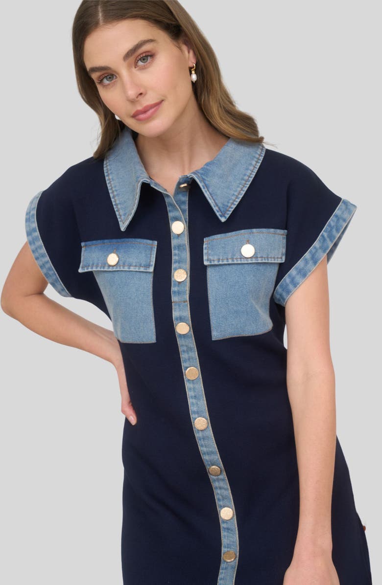 ZOE AND CLAIRE Knit Denim Trim Minidress, Alternate, color, Navy