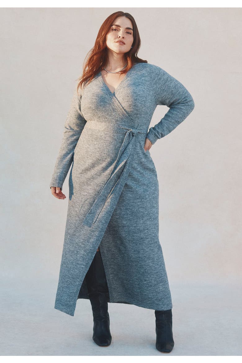 Sweater Wrap Dress, Main, color, MEDIUM HEATHER