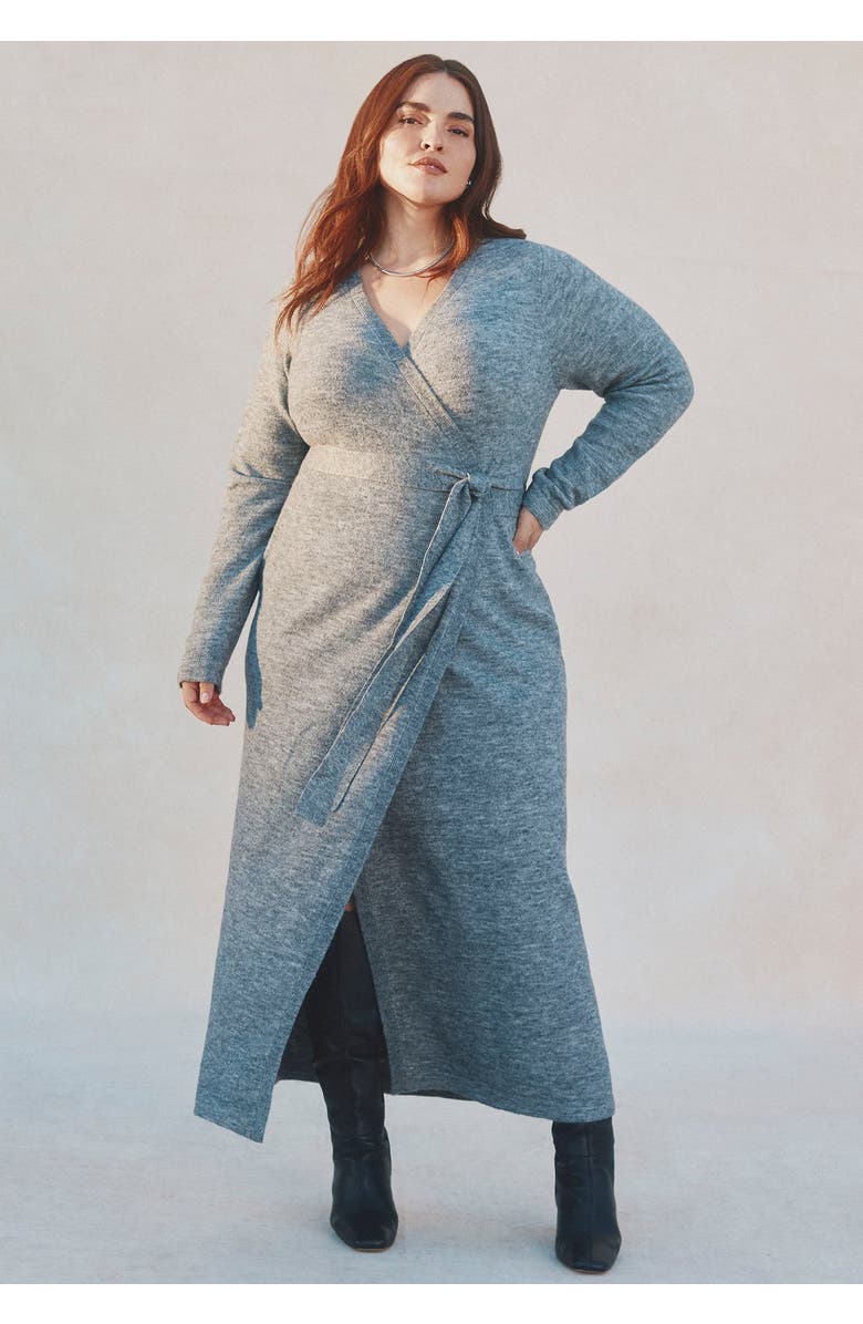 ELOQUII Sweater Wrap Dress, Main, color, Medium Heather