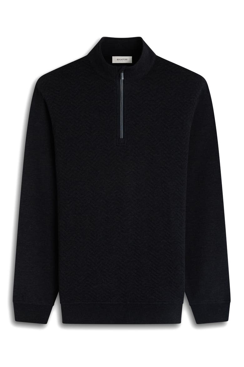 Chevron Quarter Zip Cotton Blend Pullover, Alternate, color, BLACK