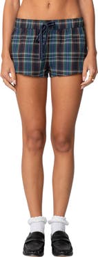 EDIKTED Cabin Plaid Cotton Blend Shorts
