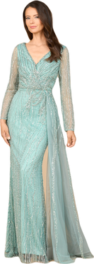 LARA New York Long Sleeve V-Neck Gown with Drape