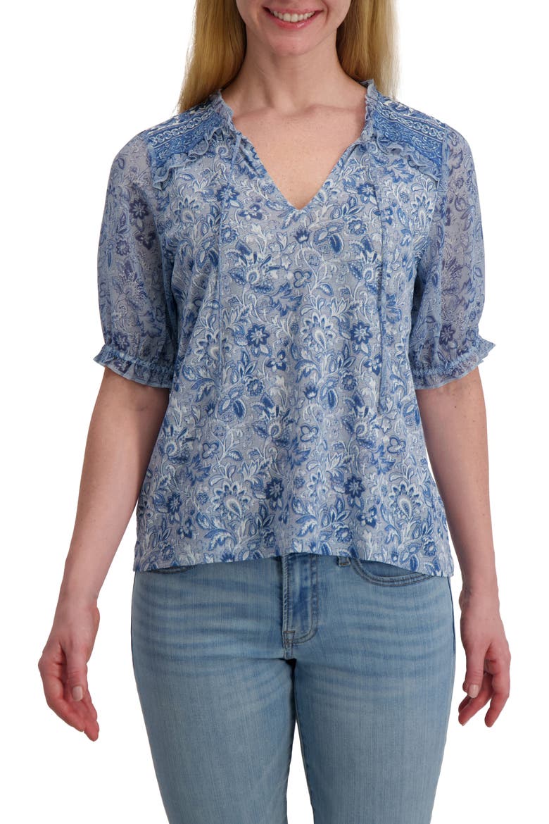 Puff Sleeve Top, Main, color, BLUE FLORAL