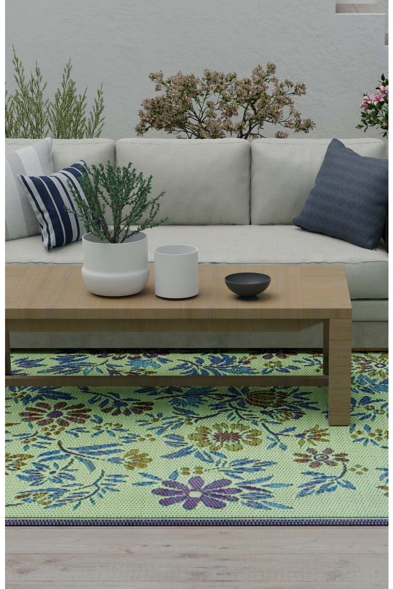 Wildflowers Eggplant Rug, Alternate, color, green and blue