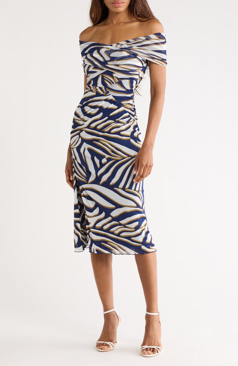 Diane von Furstenberg Lovinia Cap Sleeve Body-Con Dress, Main, color, Savanna Shadow Navy