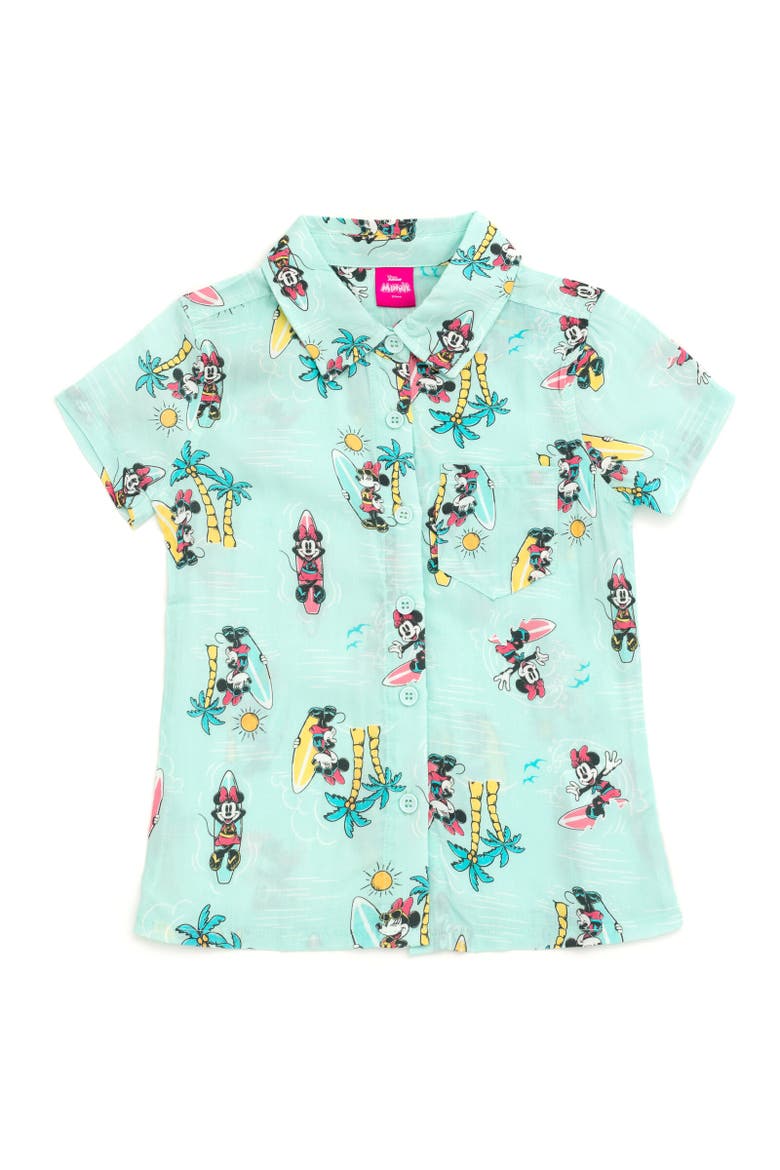 Minnie Mouse Short Sleeve Button Down Shirt, Main, color, Green