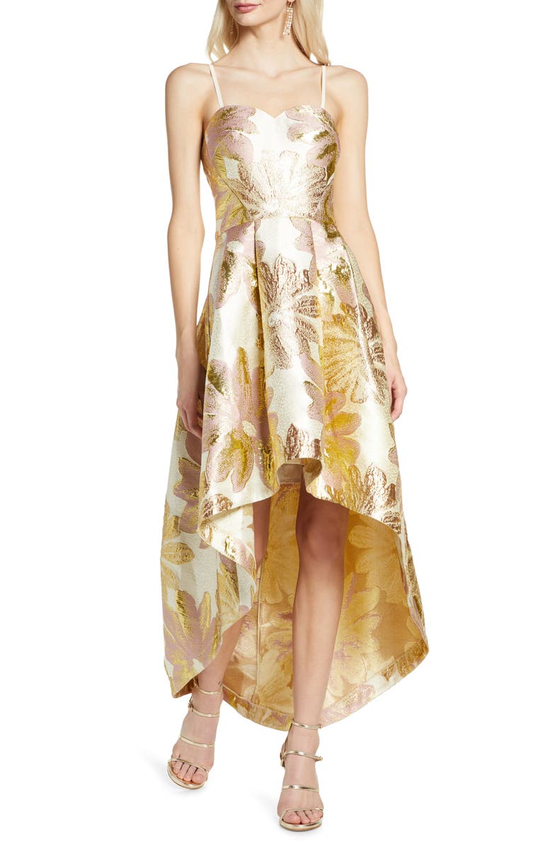 Chi Chi London Grace Strapless High/Low Brocade Party Dress, Alternate, color, 