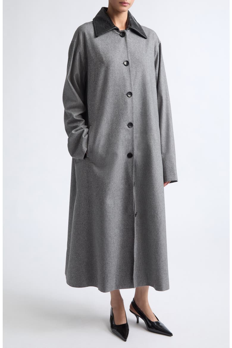 Stretch Wool & Cashmere Swing Coat with Leather Collar, Alternate, color, GREY MELANGE