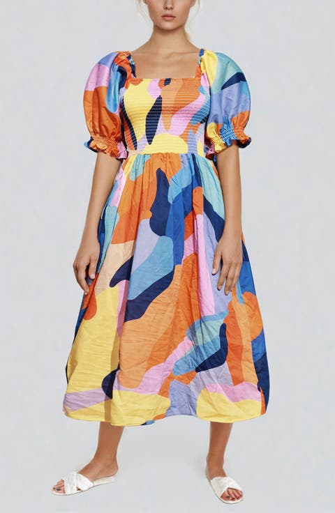 Tropical Love Smocked Midi Dress