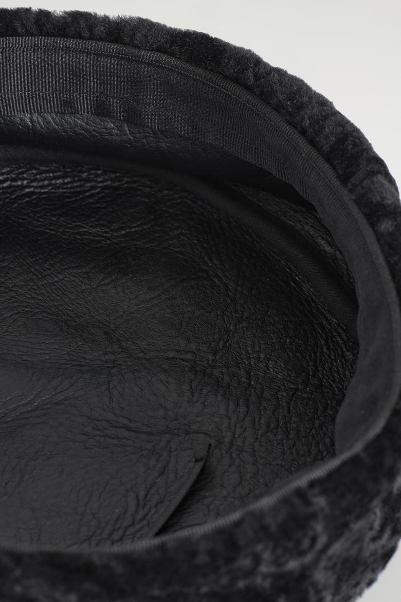 Shearling Pillbox Hat, Alternate, color, BLACK