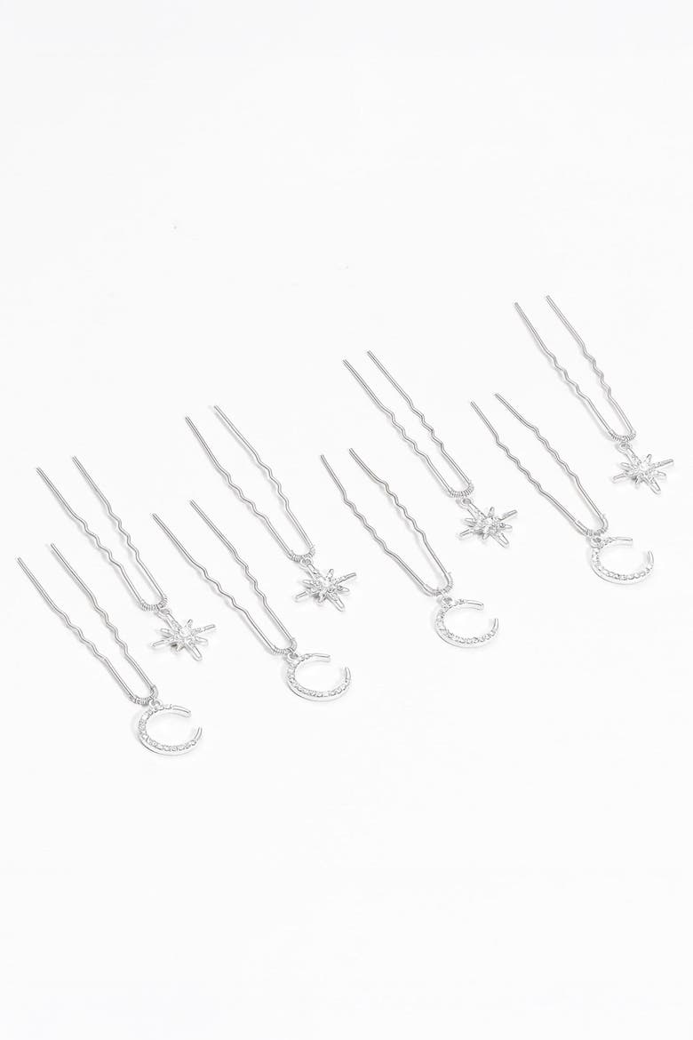 Celestia Silver Star & Moon Hair Pins - Set of 8, Alternate, color, Metallic Silver