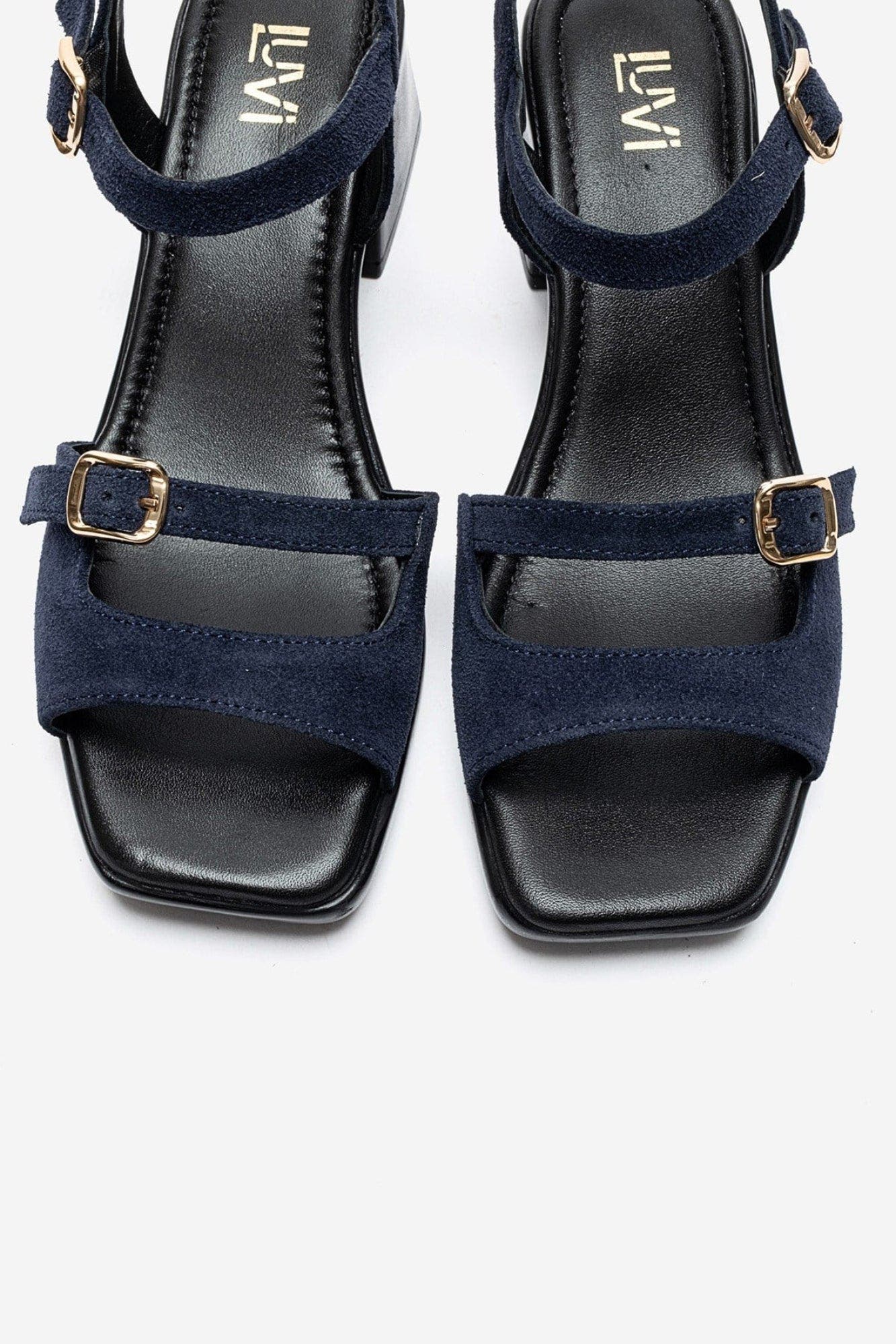 Yolen Leather Block Heel Sandal, Alternate, color, Navy Suede