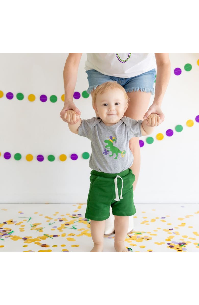 Sweet Wink Mardi Gras Dino Short Sleeve Bodysuit, Alternate, color, 