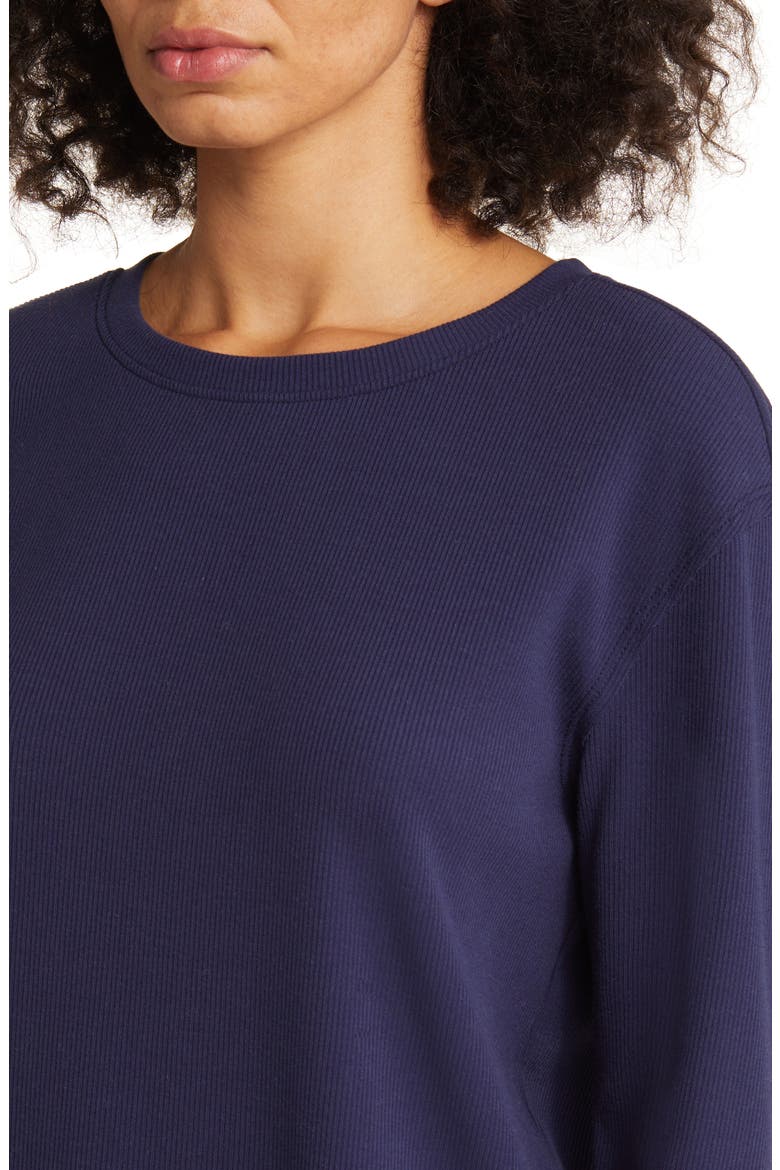 Pleat Black Long Sleeve Rib Top, Alternate, color, NAVY PEACOAT