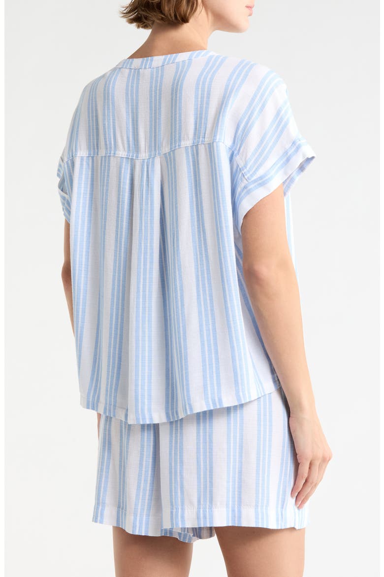 Short Sleeve Button-Up Top, Alternate, color, STEEL BLUE/ WHITE
