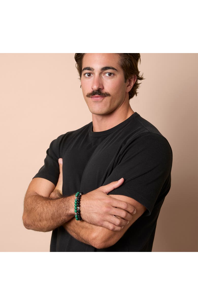 Lucky Brand Two-Piece Stone Beaded Stretch Bracelets, Alternate, color, Green, Black, Silver