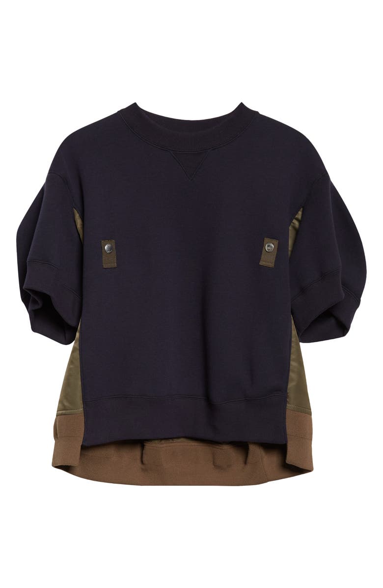 Sacai Sponge Short Sleeve Pullover Sweatshirt, Main, color, Navy/ Dark Khaki