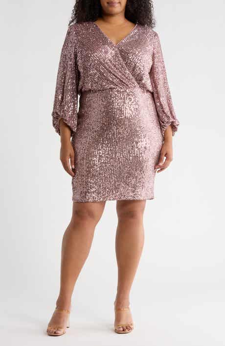 Eliza J Sequin Balloon Sleeve Faux Wrap Dress
