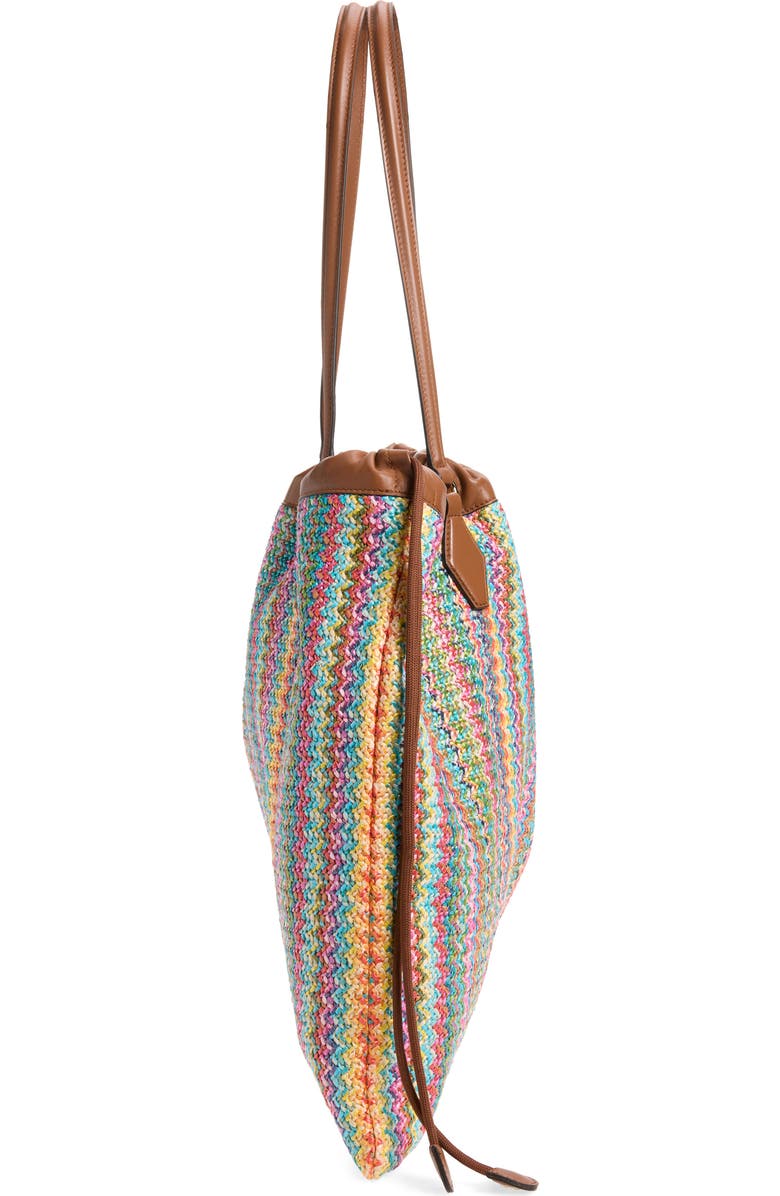Jimmy Choo Large Woven Raffia Drawstring Tote, Alternate, color, Multi/ Tan/ Light Gold