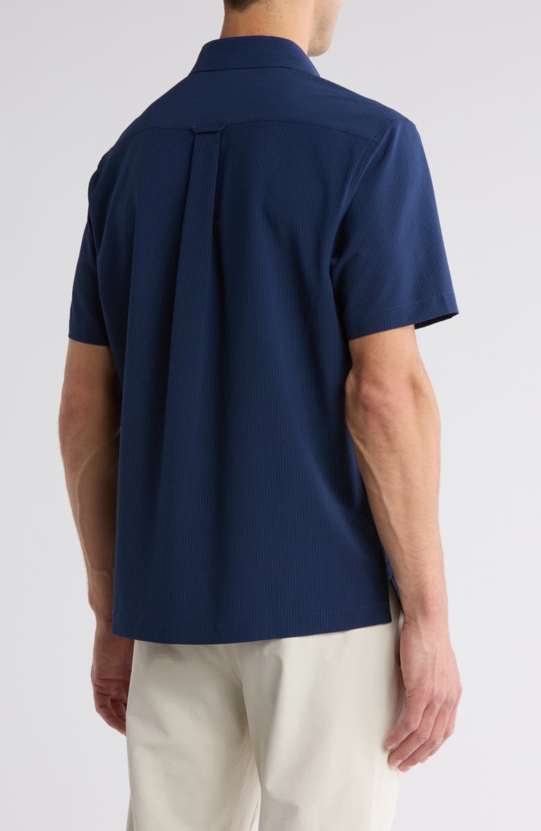 Greg Norman Stripe Seersucker Short Sleeve Button-Up Golf Shirt, Alternate, color, Navy