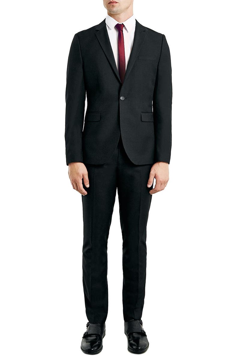 Topman Skinny Fit Black One-Button Suit Jacket, Alternate, color, 