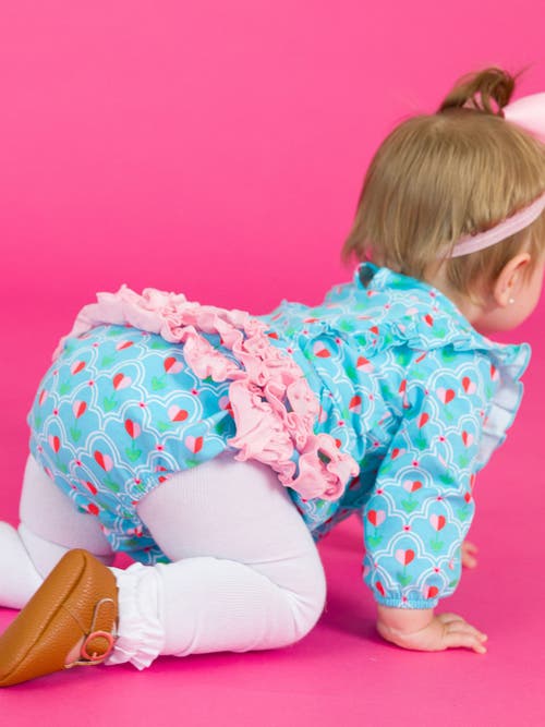 Rufflebutts Baby/toddler Girls Long Sleeve Waterfall Knit Bubble Romper In Sweetheart Blooms