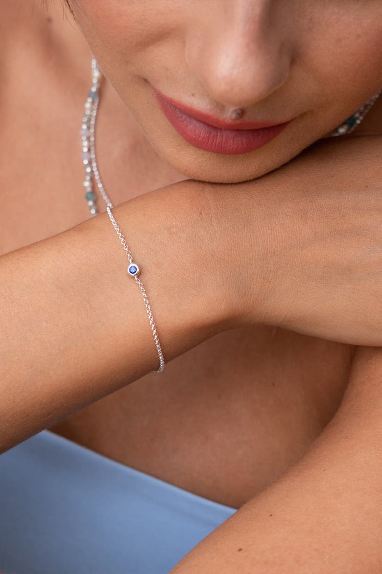 Single Blue Sapphire Dewdrop Chain Bracelet, Alternate, color, Sterling Silver