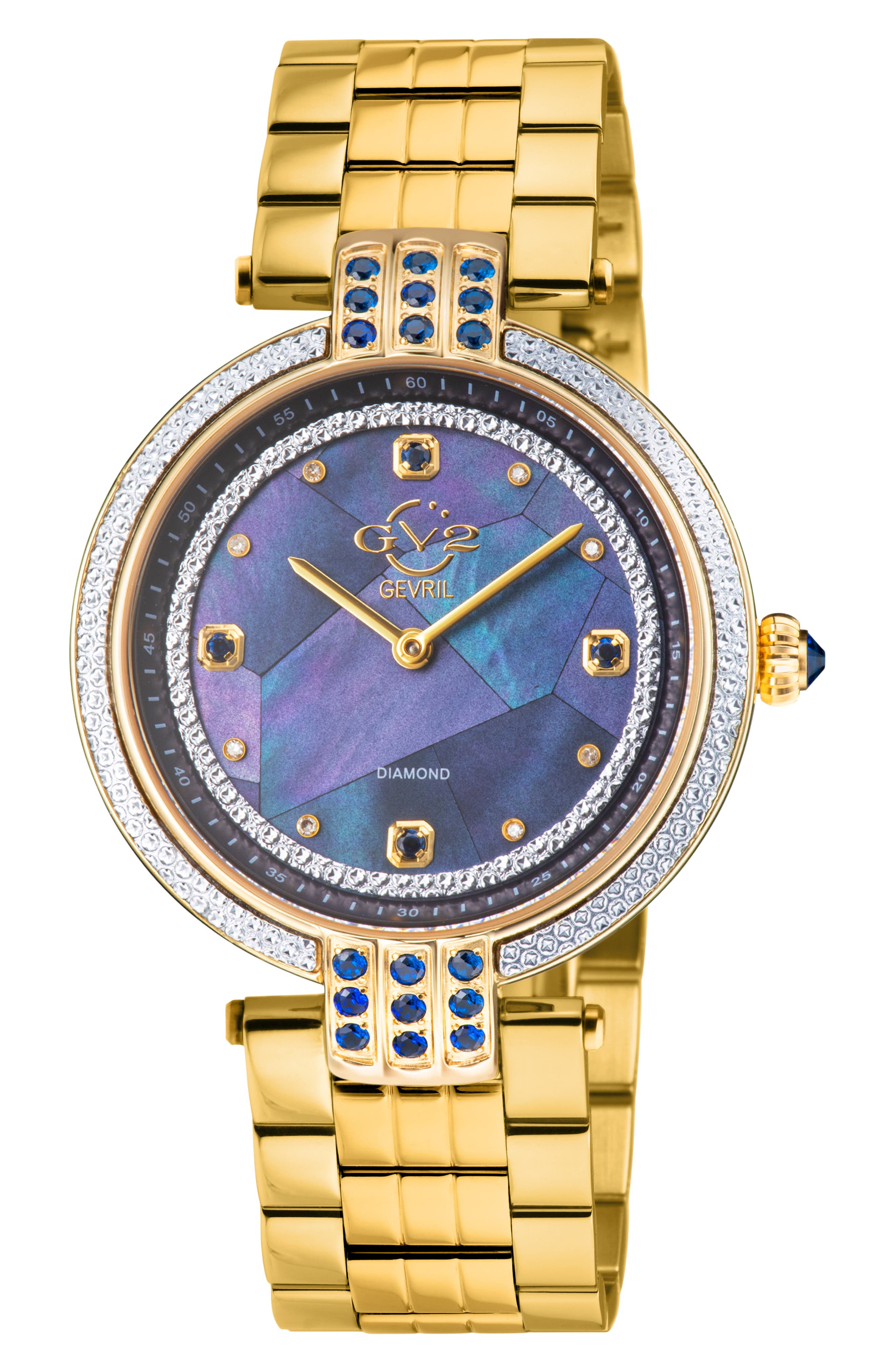 GV2 Matera Swiss Quartz Blue Mother of Pearl Dial Diamond Bracelet Watch, 35mm - 0.04ct.