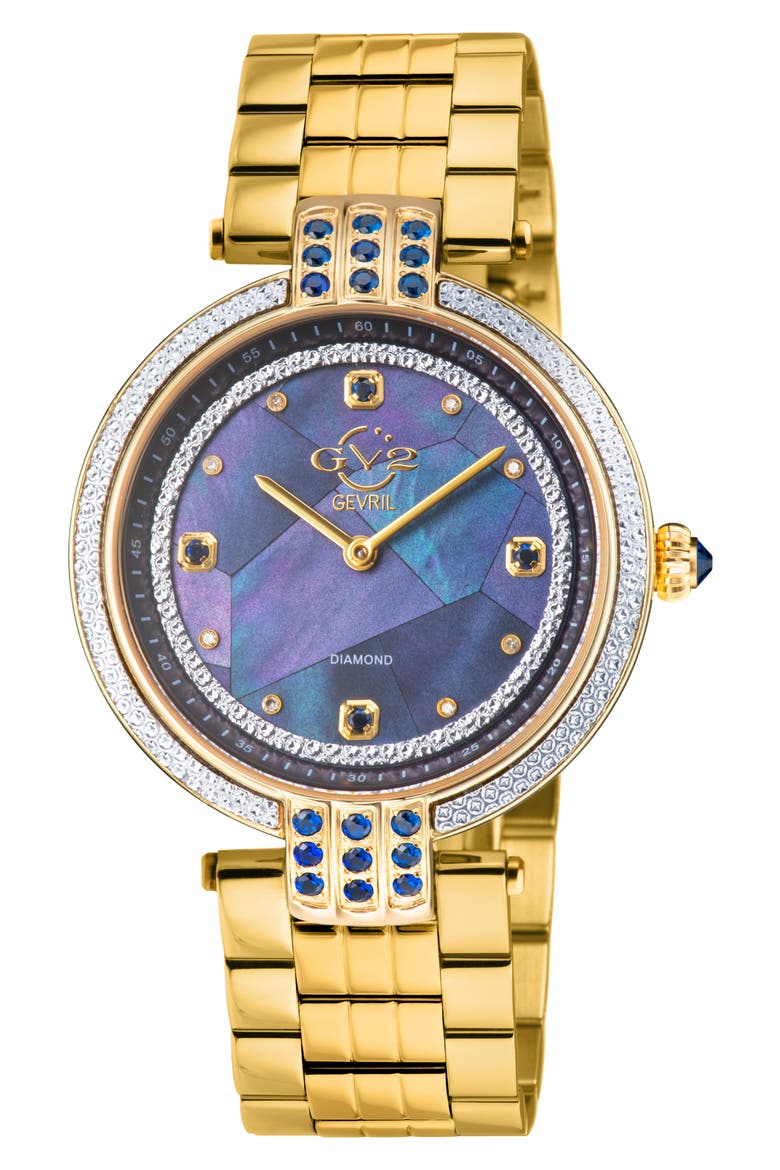 Matera Swiss Quartz Blue Mother of Pearl Dial Diamond Bracelet Watch, 35mm - 0.04ct., Main, color, GOLD