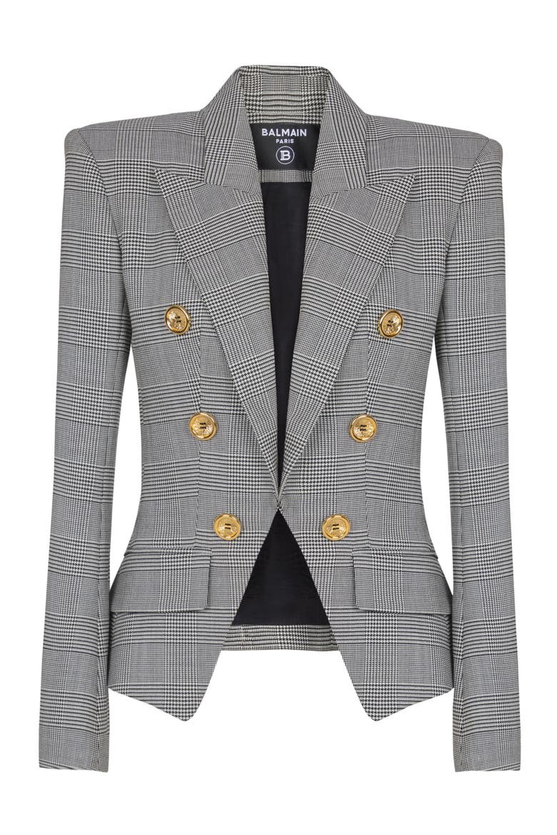 6-button jacket in Prince of Wales jacquard, Alternate, color, black