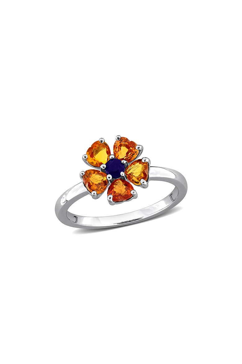 Sterling Silver Orange & Blue Sapphire Flower Ring, Main, color, MULTICOLOR