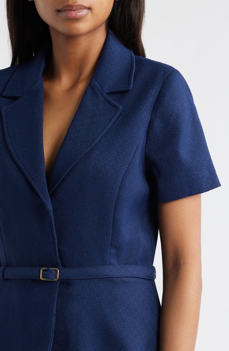 Julia Jordan Faux Two-Piece Short Sleeve Belted Midi Dress, Alternate, color, Navy Ivory